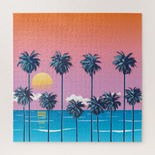 Tropische zonsondergang:  strandillustratie legpuzzel