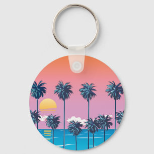 Tropische zonsondergang:  strandillustratie sleutelhanger