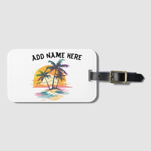 Tropische zonsondergang vibes - Palmbomen & Strand Bagagelabel (Voorkant (horizontaal))