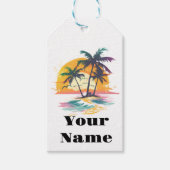 Tropische zonsondergang vibes - Palmbomen & Strand Cadeaulabel (Voorkant)