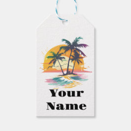 Tropische zonsondergang vibes - Palmbomen & Strand Cadeaulabel
