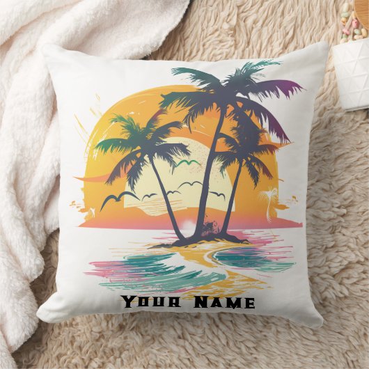 Tropische zonsondergang vibes - Palmbomen & Strand Kussen (Deken)