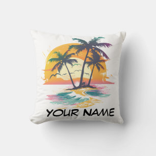 Tropische zonsondergang vibes - Palmbomen & Strand Kussen