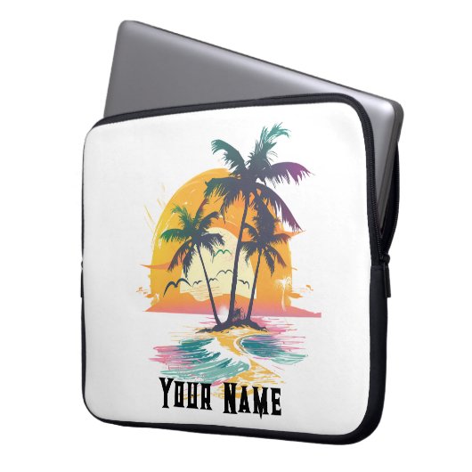 Tropische zonsondergang vibes - Palmbomen & Strand Laptop Sleeve (Voorkant Links)