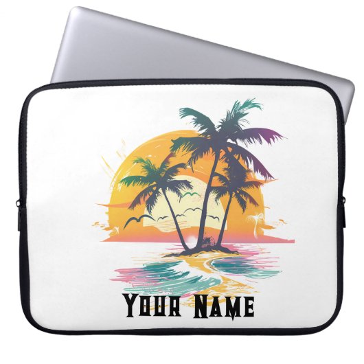 Tropische zonsondergang vibes - Palmbomen & Strand Laptop Sleeve (Voorkant)
