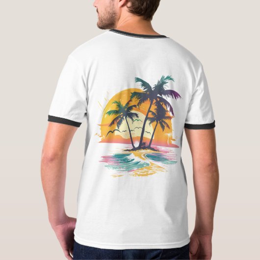 Tropische zonsondergang vibes - Palmbomen & Strand T-shirt (Achterkant volledig)