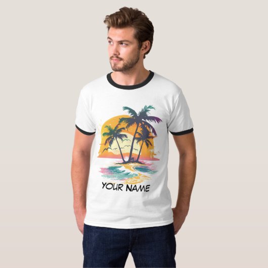 Tropische zonsondergang vibes - Palmbomen & Strand T-shirt (Voorkant volledig)