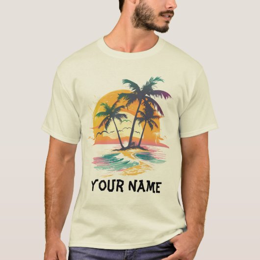 Tropische zonsondergang vibes - Palmbomen & Strand T-shirt (Voorkant)