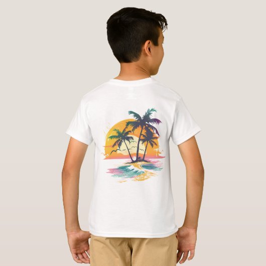 Tropische zonsondergang vibes - Palmbomen & Strand T-shirt (Achterkant volledig)