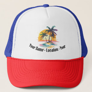 Tropische zonsondergang vibes - Palmbomen & Strand Trucker Pet