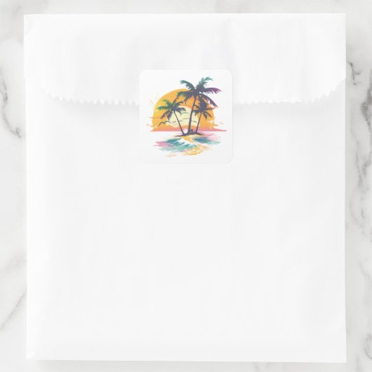 Tropische zonsondergang vibes - Palmbomen & Strand Vierkante Sticker (Tas)