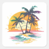 Tropische zonsondergang vibes - Palmbomen & Strand Vierkante Sticker (Voorkant)