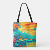 Tropische Zonsondergang Vissersboten Tote Bag (Achterkant)