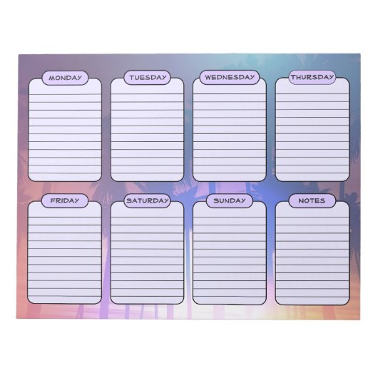 Tropische Zonsondergang Weekplanner Scheur weg Notitieblok (Voorkant)