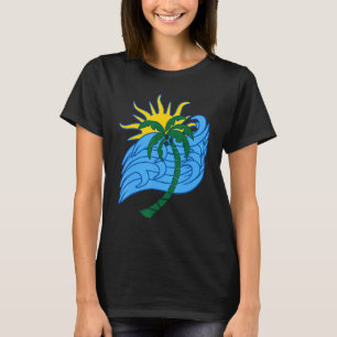 Tropische zonsondergang zon palmboom blauwe oceaan t-shirt