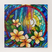 Tropische zonsopgang gekleurd glas art puzzel (Horizontaal)