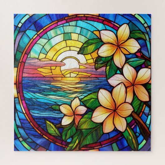 Tropische zonsopgang gekleurd glas art puzzel (Verticaal)