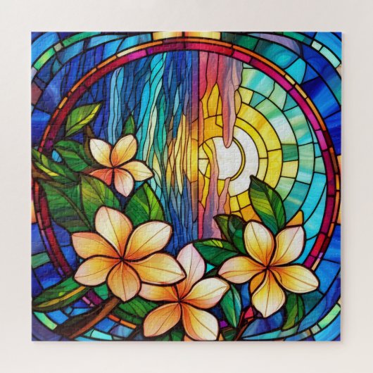 Tropische zonsopgang gekleurd glas art puzzel legpuzzel (Horizontaal)