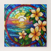 Tropische zonsopgang gekleurd glas art puzzel legpuzzel (Verticaal)