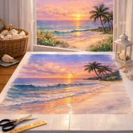 Tropische Zonsopgang Strand Watercolor Kunst Tissuepapier