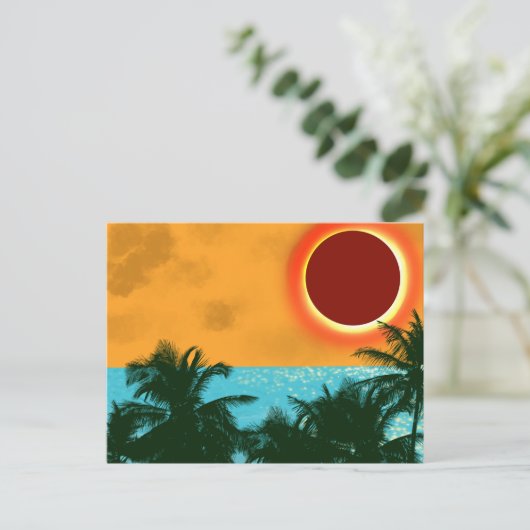 Tropische zonsverduistering met palmbomen Blauwe O Briefkaart (Staand voorkant)