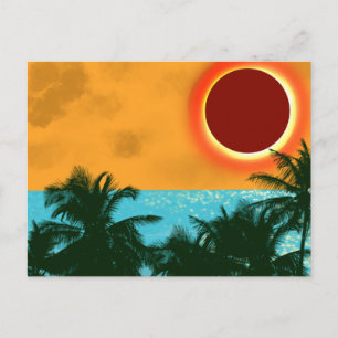Tropische zonsverduistering met palmbomen Blauwe O Briefkaart