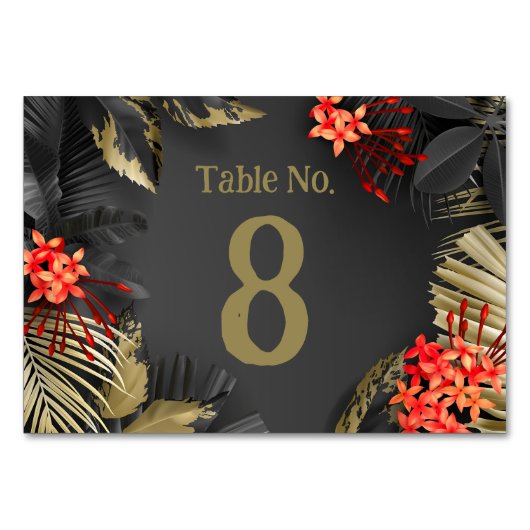 Tropische zwart en goud bladeren bruiloft kaart (Achterkant)