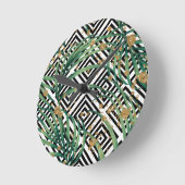 Tropische zwart-wit geometrie goud glitter ronde klok (Hoek)