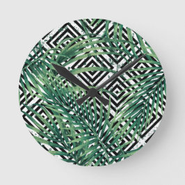 Tropische zwart-wit geometrie ronde klok
