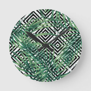 Tropische zwart-wit geometrie ronde klok