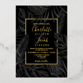Tropische zwarte blades waterverf gouden bruiloft folie uitnodiging (Voorkant)