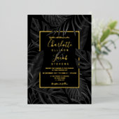 Tropische zwarte blades waterverf gouden bruiloft folie uitnodiging (Staand Voorkant)