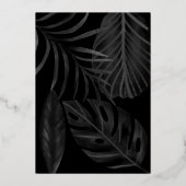Tropische zwarte blades waterverf gouden bruiloft folie uitnodiging (Achterkant)