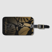 Tropische zwarte en gouden bladeren bagagelabel (Voorkant (horizontaal))