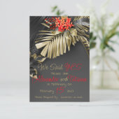 Tropische zwarte en gouden bladeren Bewaar de datu Save The Date (Staand voorkant)