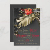 Tropische zwarte en gouden bladeren Bewaar de datu Save The Date (Voorkant / Achterkant)