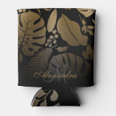 Tropische zwarte en gouden bladeren blikjeskoeler (Voorkant)