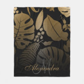 Tropische zwarte en gouden bladeren fleece deken (Voorkant)