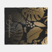 Tropische zwarte en gouden bladeren fleece deken (Voorkant (Horizontaal))