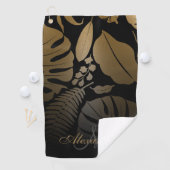 Tropische zwarte en gouden bladeren golfhanddoek (Insitu)