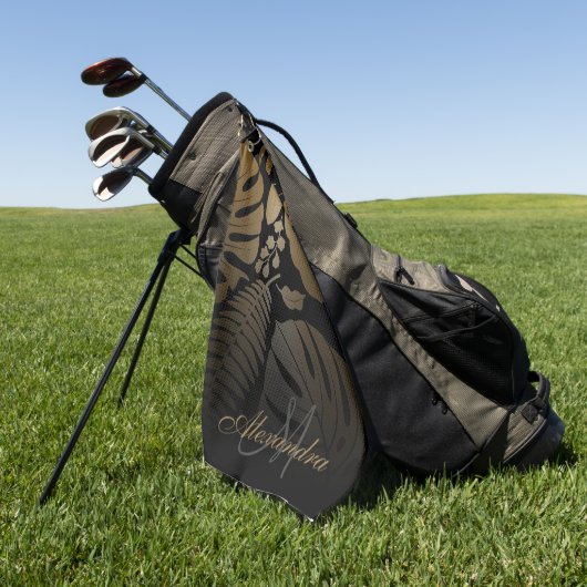 Tropische zwarte en gouden bladeren golfhanddoek (Groen)
