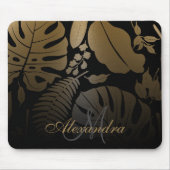 Tropische zwarte en gouden bladeren muismat (Voorkant)