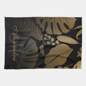 Tropische zwarte en gouden bladeren theedoek (Horizontaal)