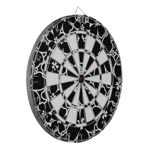 Tropische zwarte en witte hibiscus dartbord (Voorkant Links)