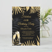 Tropische zwarte goudpalms Champagne Birthday Part Kaart (Staand voorkant)