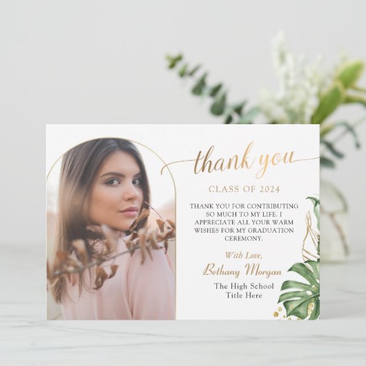 Tropische zwarte goudpleister - Afstuderen voor fo Bedankkaart (Staand voorkant)