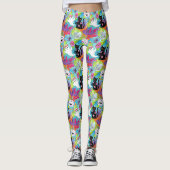 Tropische Zwarte Kat Geest Pompoen Halloween Leggings (Voorkant)