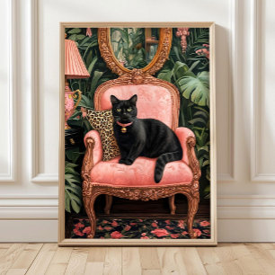 Tropische zwarte kat op bank posterprint, grappige poster
