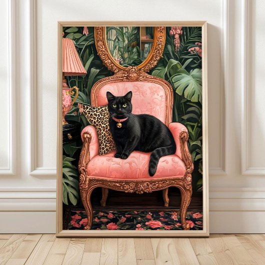 Tropische zwarte kat op bank posterprint, grappige poster