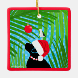 Tropische Zwarte Lab Santa Hond Kerst Ornament